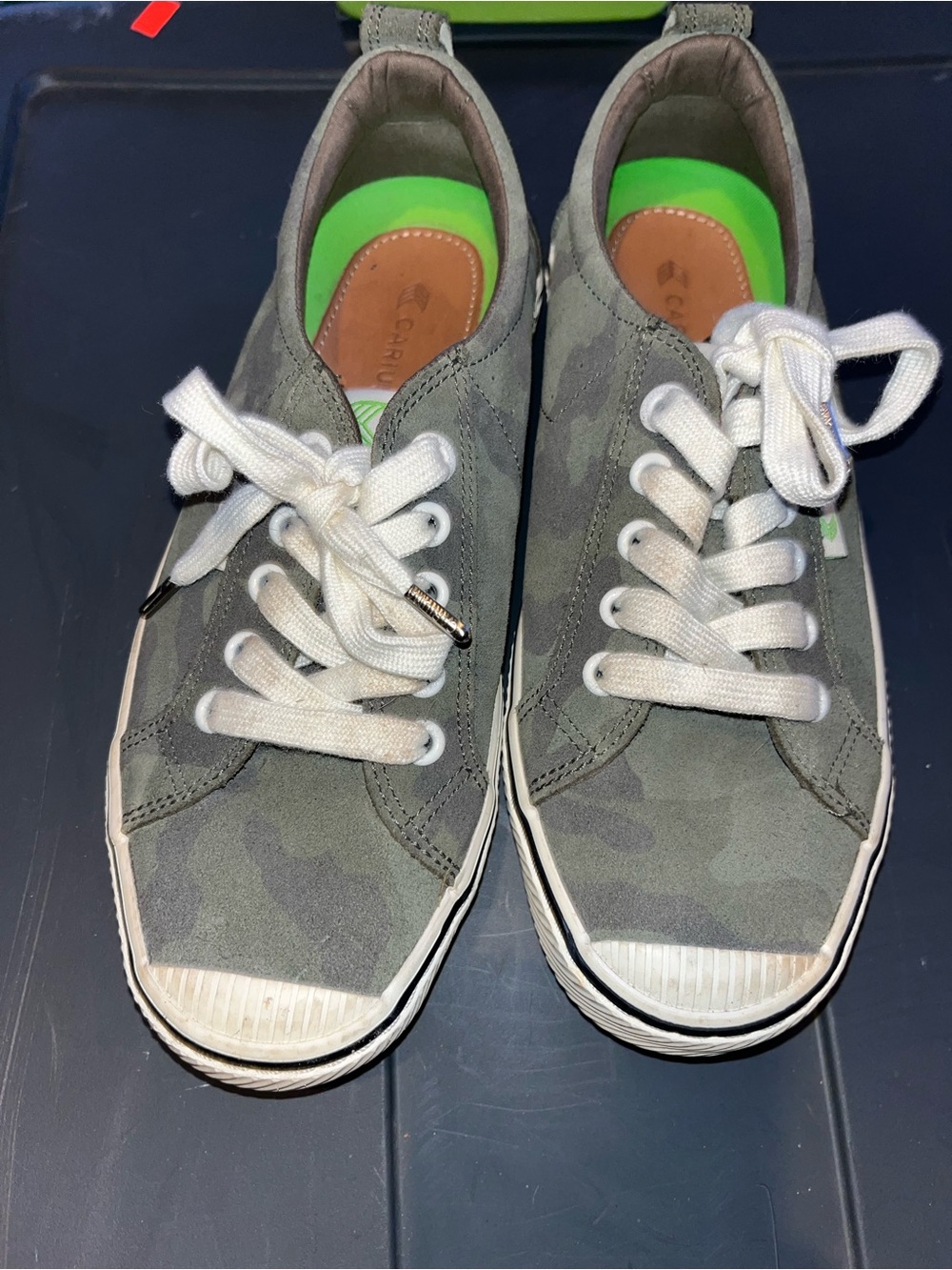 Cariuma Green Camouflage Low-Top Sneakers with White Laces